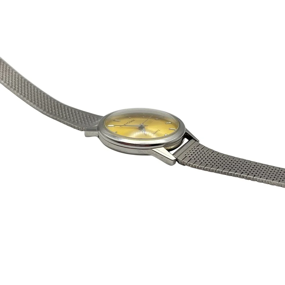 TOKYObay Silver Mesh Watch‎ Yellow Sunray Dial Stainless Steel Analog Quartz